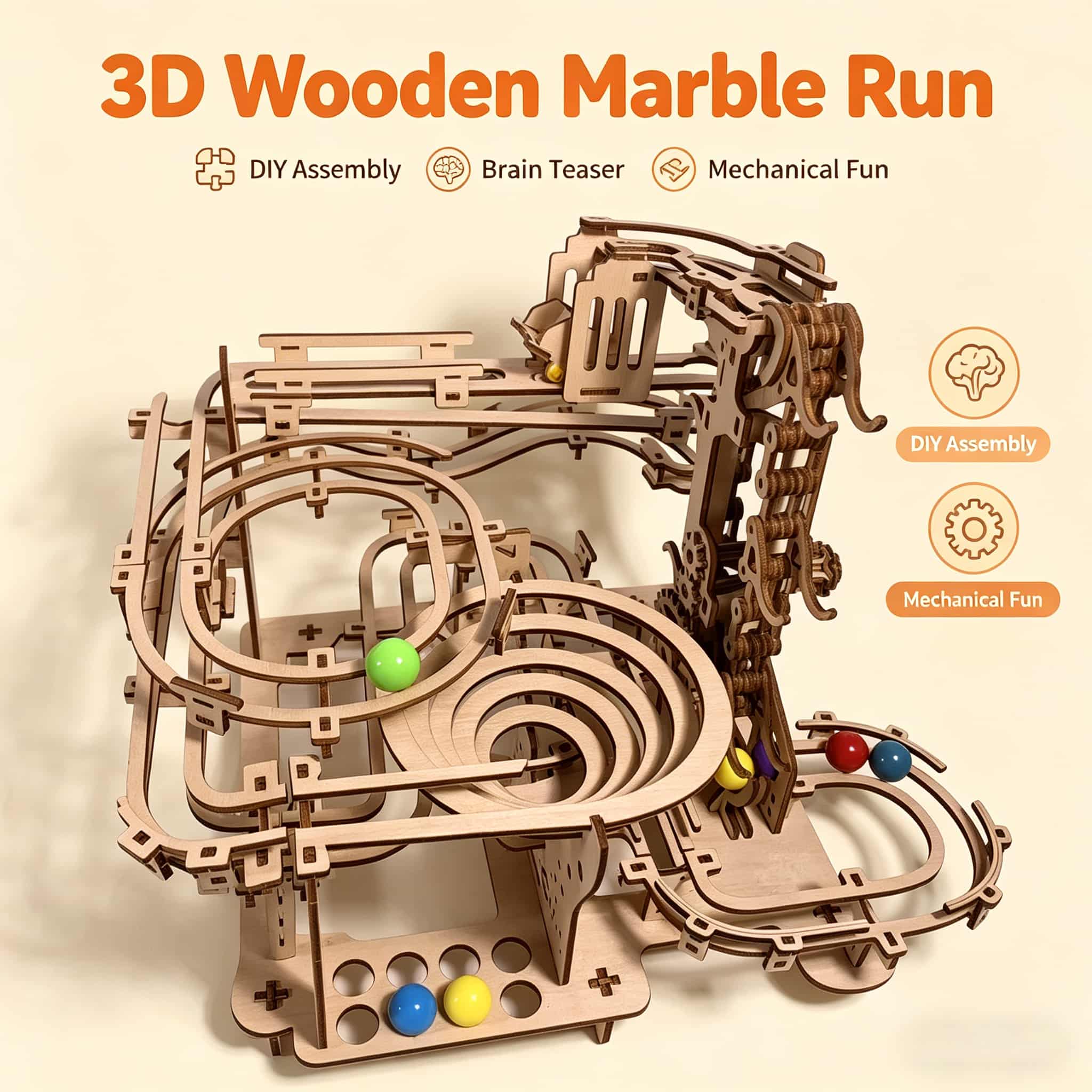 Running Gear Gifts - Механический деревянный конструктор-головоломка 3D: Мраморная дорожка